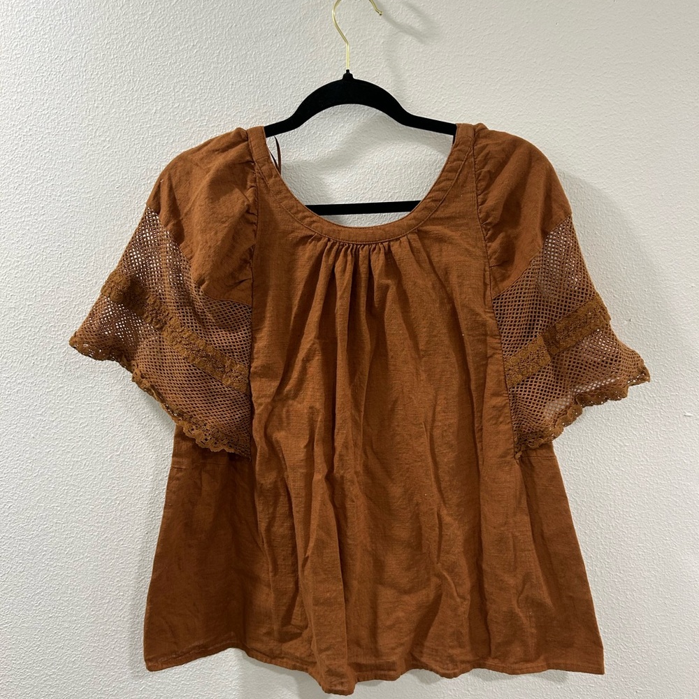Old Navy Brown Blouse with Lace Sleeves